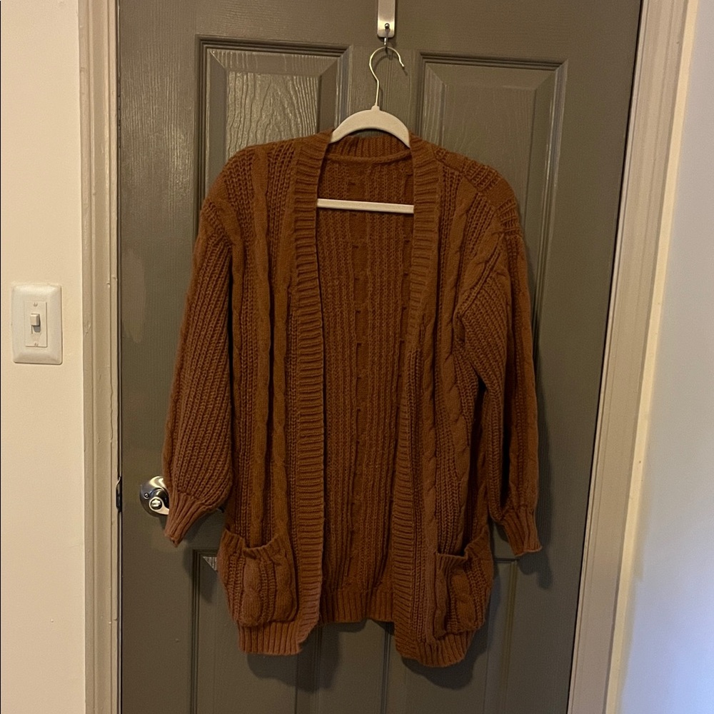 Cozy Brown Knit Cardigan Sweater